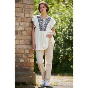 Lauren Ralph Lauren Womens 2X Flutter Sleeve Winter Cream Ivory Black Tunic NWT